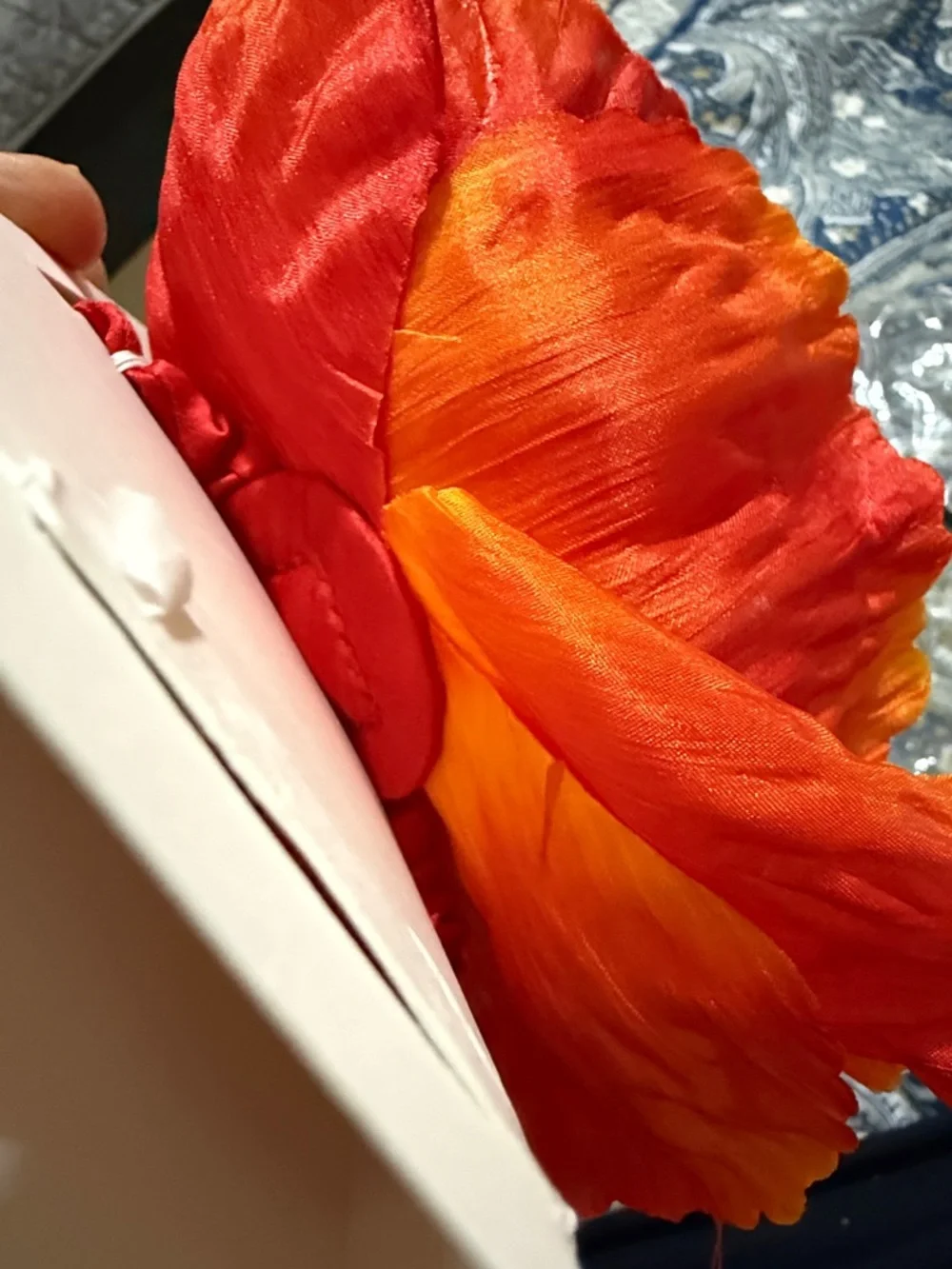 Zara Red and Orange Silk Poppy Flower Accent